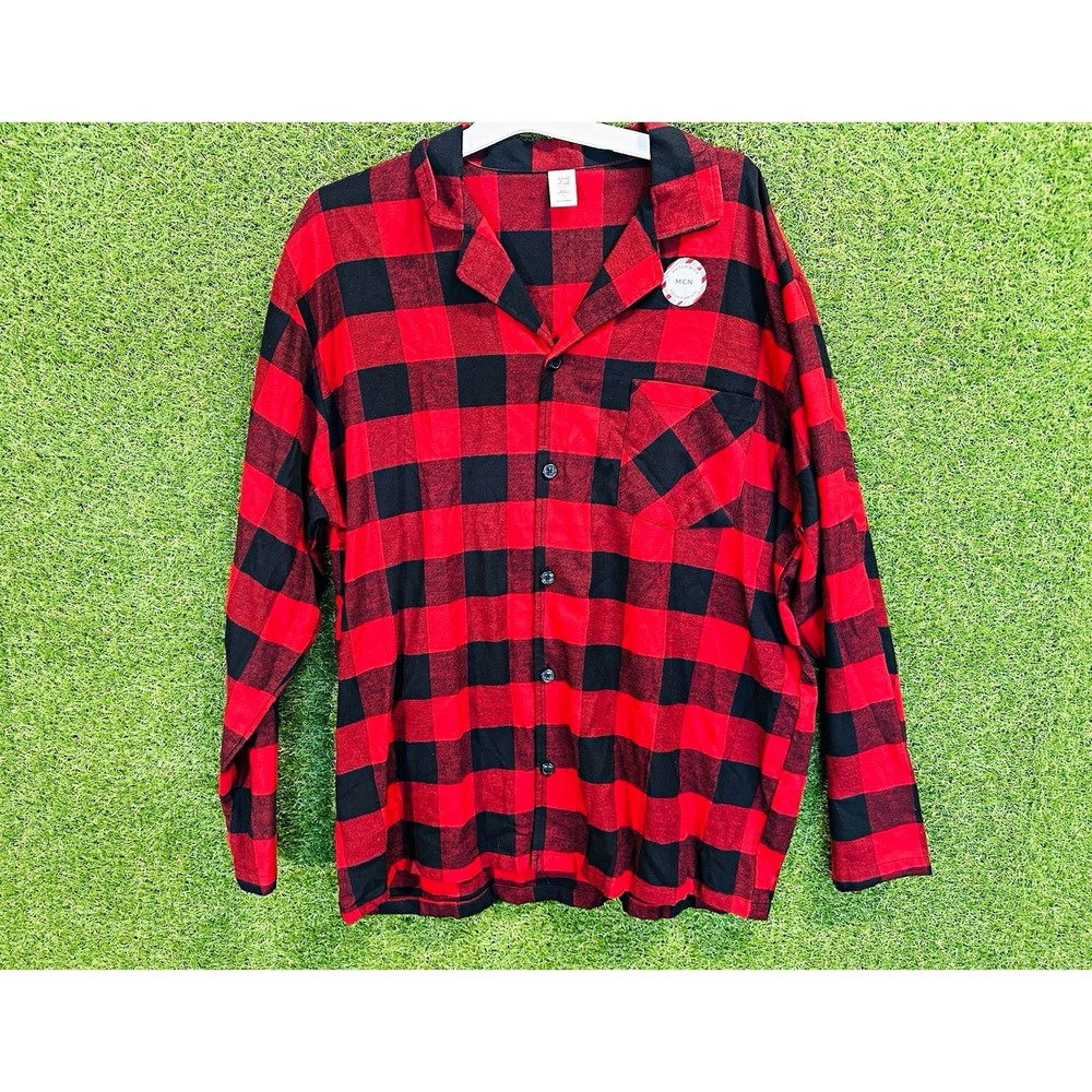 North Pole Trading Co Men's XL Red/Black Plaid Flannel Cotton Pajama Top